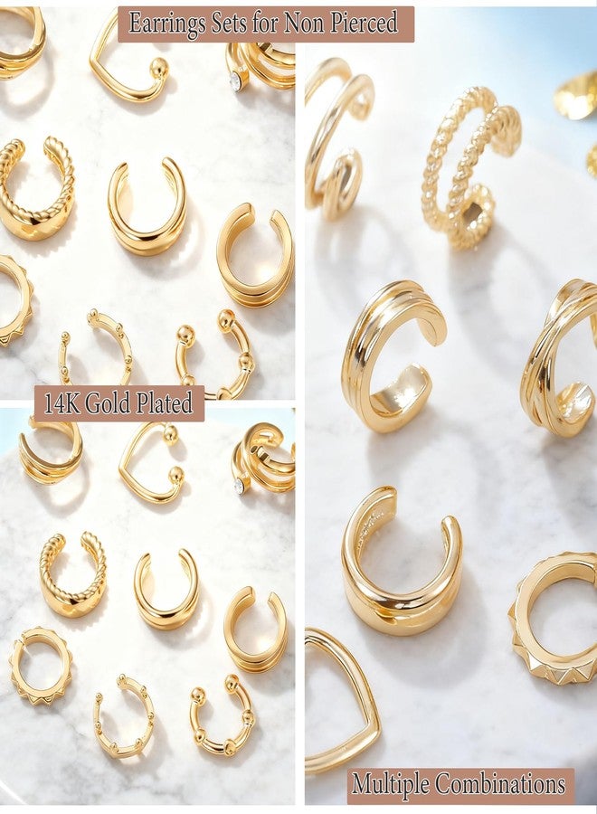 OATHYAN 10 Pcs Gold Plated Ear Cuff Earrings for Women Non Pierced, Hypoallergenic Fake Hoop Earrings Ear Clips Set with Diamonds Lightweight (A-10 pcs-Gold) - Image 5